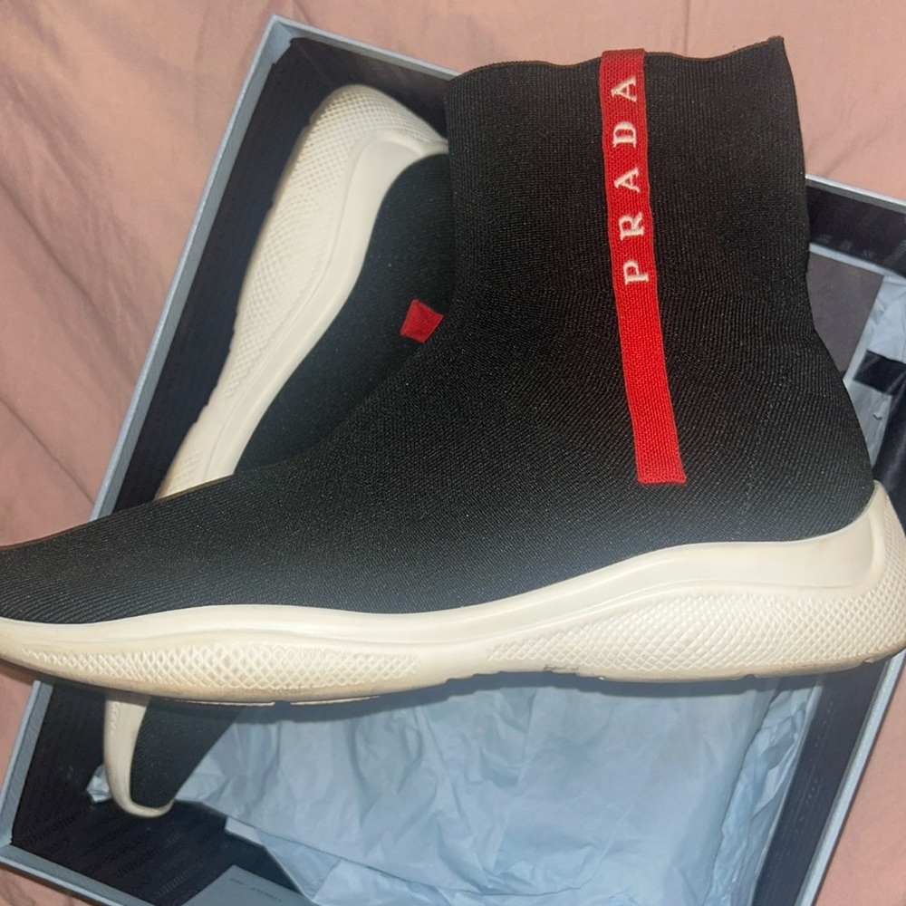 Black with red logo Prada Runners